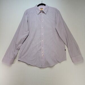 Hugo Boss Orange Button Up Mens XL Pink Striped Long Sleeve Cotton Cliffe Shirt